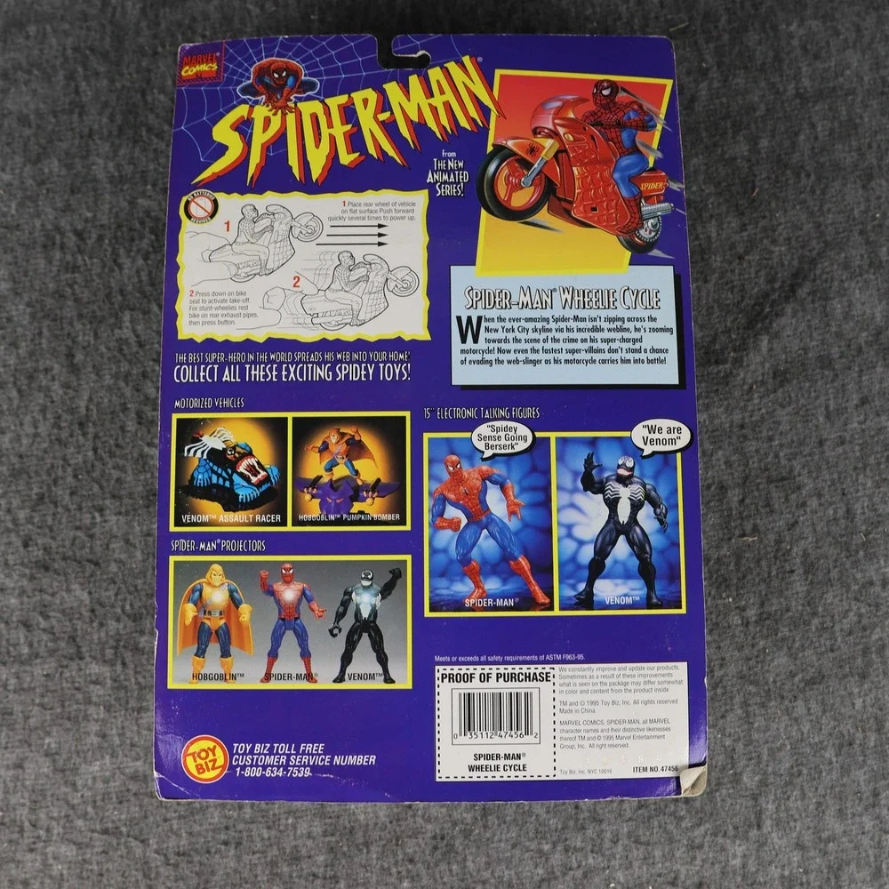 Vintage ToyBiz Spider-Man Wheelie Cycle Motorized Action Figure Toy 57456 1990s
